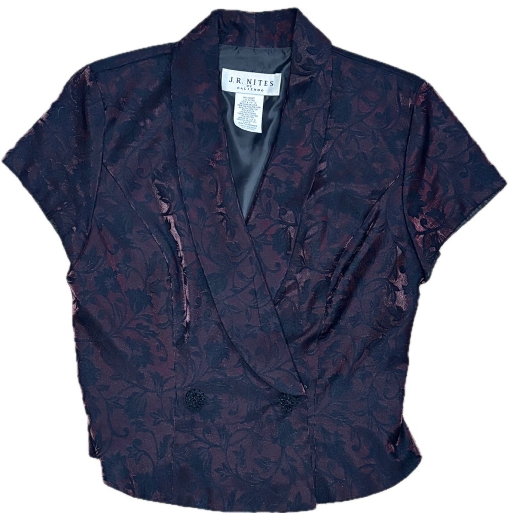 Vintage Red Black Floral Short Sleeve Blazer Jacket Size 8 Goth Dark Romance